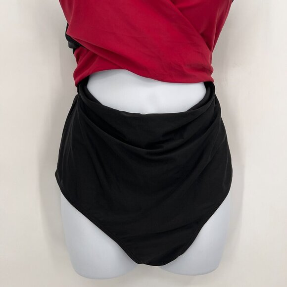 Jusfitsu Black & Red Wrap Style One-Piece Swimsuit – Size XL - Picture 3 of 9